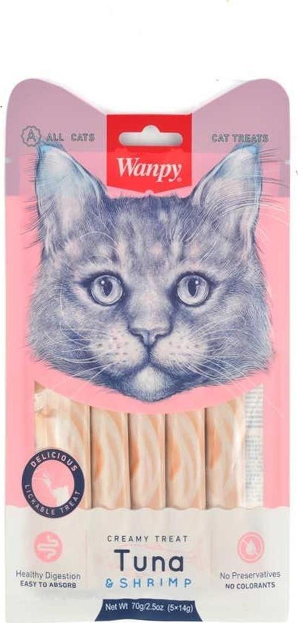 Wanpy Ton Balığı ve Karidesli Sindirim Sistemi Destekleyici Sıvı Ödül Maması 5x14 gr - Image 1