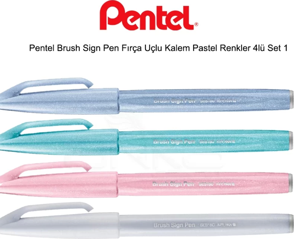 Pentel Brush Sign Pen Fırça Uçlu Kalem Pastel Renkler 4lü Set 1 - Image 1