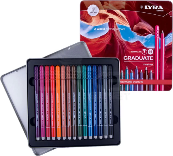 Lyra Graduate Fineliner İnce Uçlu Kalem 0.5mm 15li Set Sıcak Renkler - Image 1