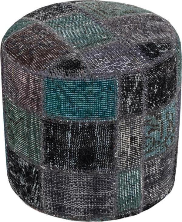 Grandhedef Halı Koyu Gri Turkuvaz Rengi El Dokuma Patchwork Puf - Image 1