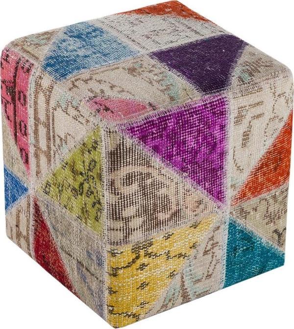 Grandhedef Halı Gerçek El Dokuma Multi Rengi Patchwork Kare Puf - Image 1