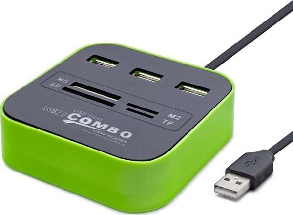 Usb Hub Combo 3*Usb + Ms + Sd + M2 + Tf Yeşil HDX7006 - Image 1