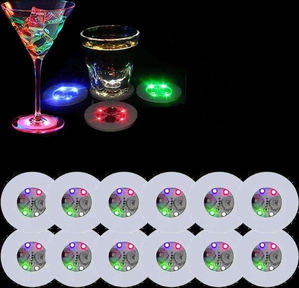 Renkli LED Işıklı Bardak Altlığı - Dekoratif 12 Adet Pilli - Image 1