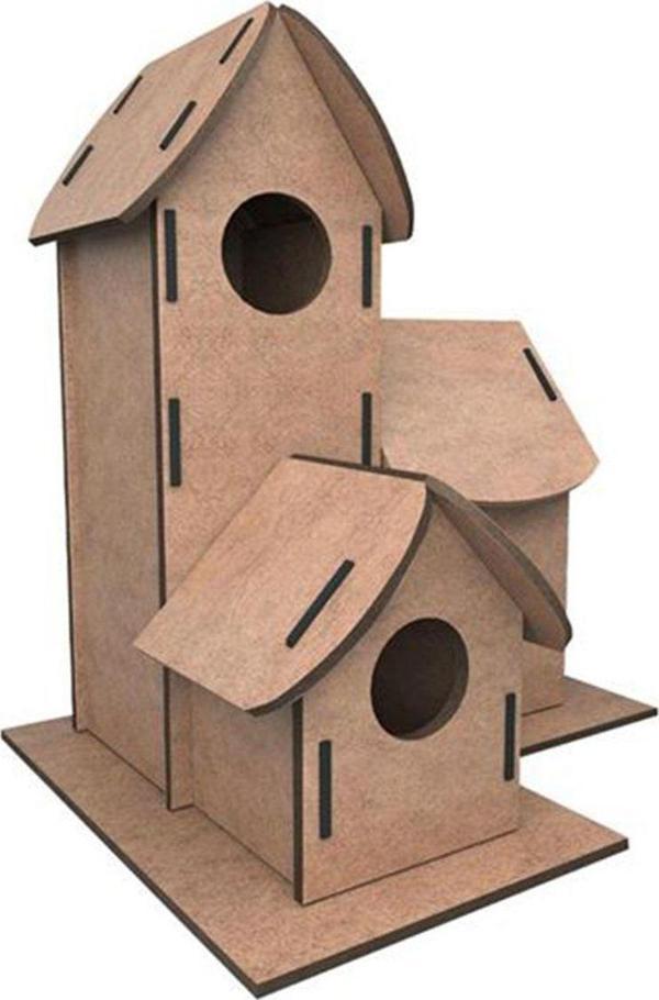 5269 Kumtoys Boyanabilir 3'lü Kuş Evi - Bird House - Image 1