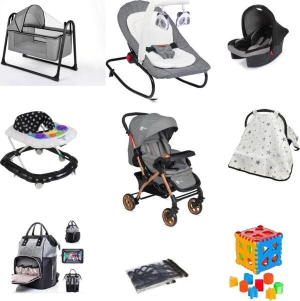Almira Kids 4Babyactıve  Çiftyön Bebek Arabası Bebek Çeyiz Seti 9Parça Beşik Ana Kucağı Yürüteç Çanta Puset - Image 1