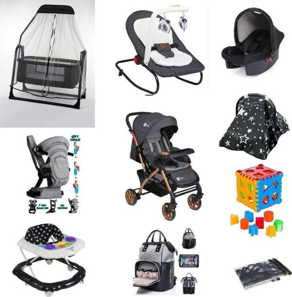 Almira Kids 4Babyactıve  Çiftyön Bebek Arabası Bebek Çeyiz Seti 10Parça Beşik Ana Kucağı Çanta Puset Kanguru - Image 1