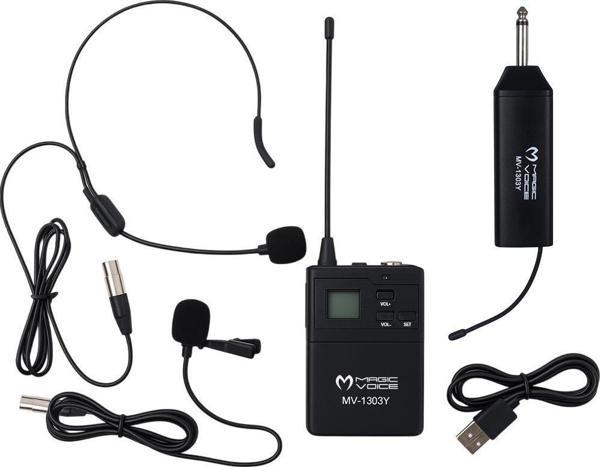 MagicVoice MV-1303Y UHF 1 Yaka + 1 Headset Kablosuz Profesyonel Telsiz Mikrofon - Image 1