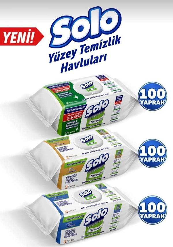 Solo Yüzey Temizleme Havlusu 100 Lü 3X100(Sedir Ağacı/Beyaz Sabun/Okaliptus) - Image 1