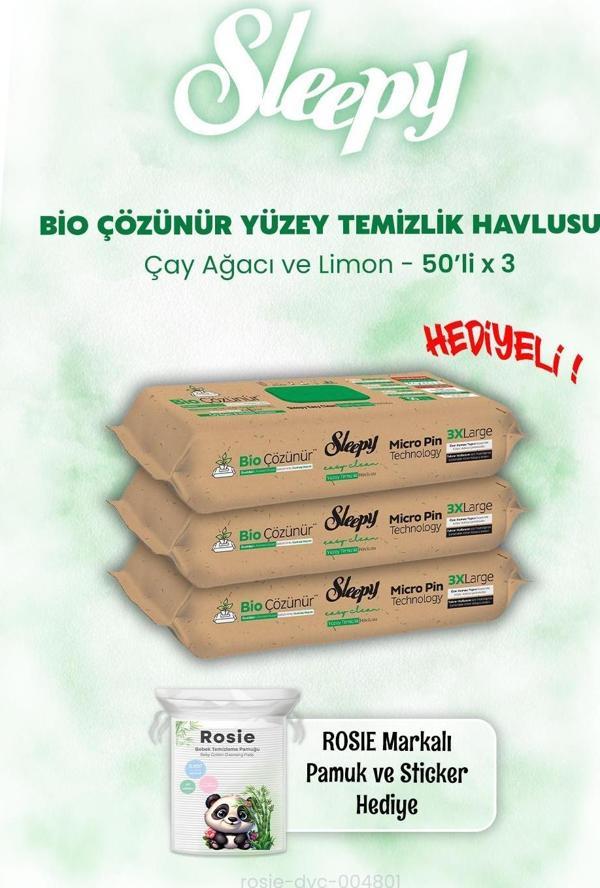 Sleepy Bio Çözünür Çay Ağacı ve Limon Islak Mendil 50'li x 3 ve ROSIE - Image 1