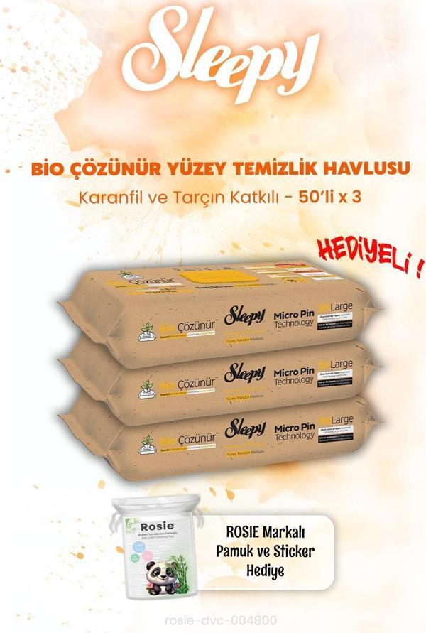 Sleepy Bio Çözünür Tarçın ve Karanfil Islak Mendil 50'li x 3 ve ROSIE - Image 1
