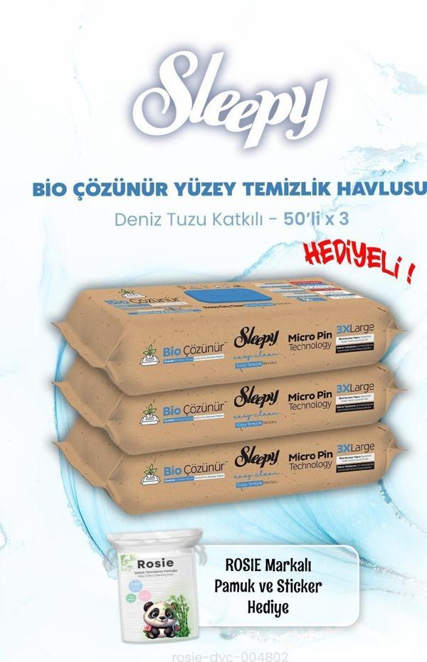 Sleepy Deniz Tuzu Bio Çözünür Islak Mendil 50'li x 3 ve ROSIE - Image 1