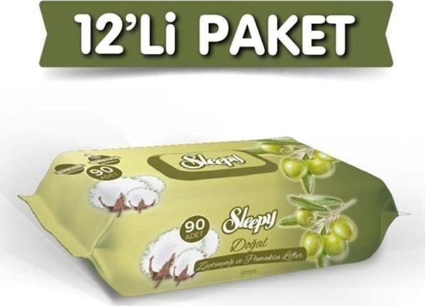 Sleepy Doğal Zeytinyağlı Islak Havlu 90 Yaprak X 12 Adet - Image 1