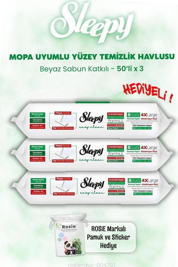 Sleepy Mopa Uyumlu Beyaz Sabunlu Islak Mendil 50'li x 3 ve ROSIE - Image 1