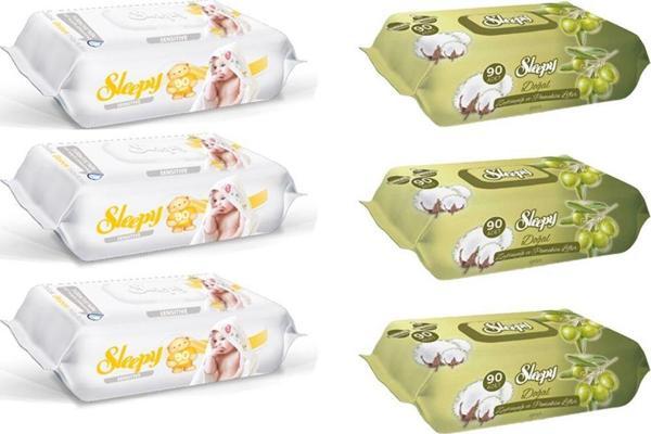 Sleepy Sensitive Islak Havlu 90'Lı 3 Adet + Zeytinyağlı 90'lı 3 Adet - Image 1