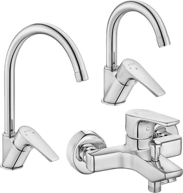 Niobe 3'lü Set 20 Yıl Garantili (KUĞU LAVABO BATARYA , BANYO BATARYA , MUTFAK EVYE BATARYA) - Image 1