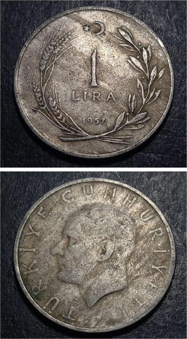 Escoines Koleksiyon 399636860aacea8772 1957 Menderes 1Lira Haliye Eski Madeni Para - Image 1