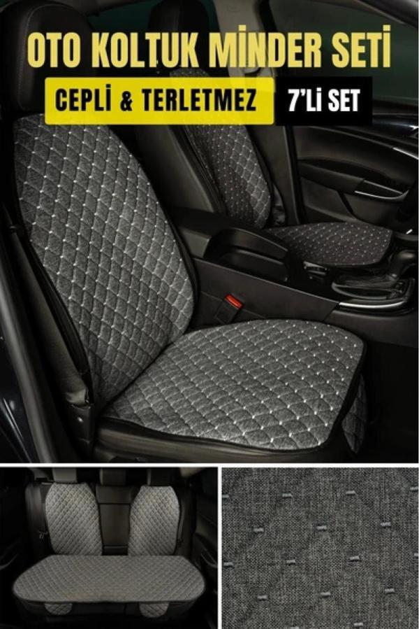Mercedes E Serisi W214 2023 Sonrası Terletmez Kaymaz Keten Oto Minder Kılıf Komple Set(7Parça) Füme - Image 1