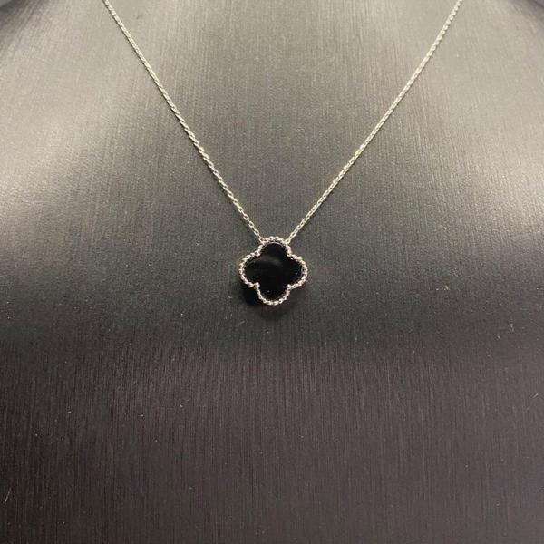 925 Ayar Gümüş Siyah Taşlı Van Cleef Kolye - Image 1