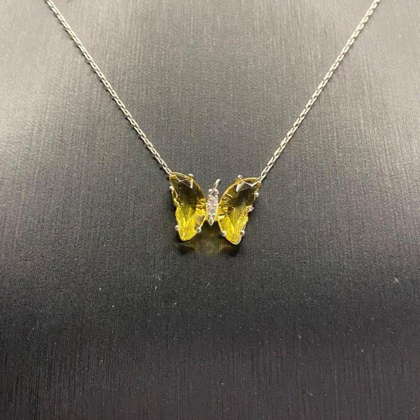 925 Ayar Gümüş Citrine Taşlı Kelebek Kolye - Image 1