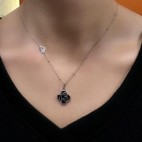 925 Ayar Gümüş Siyah Taşlı İthal Van Cleef Hayalet Kolye - Image 1