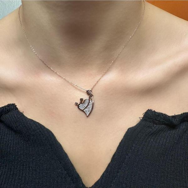 925 Ayar Gümüş Rose Altın Kaplama Anne Çoçuk Kolye - Image 1