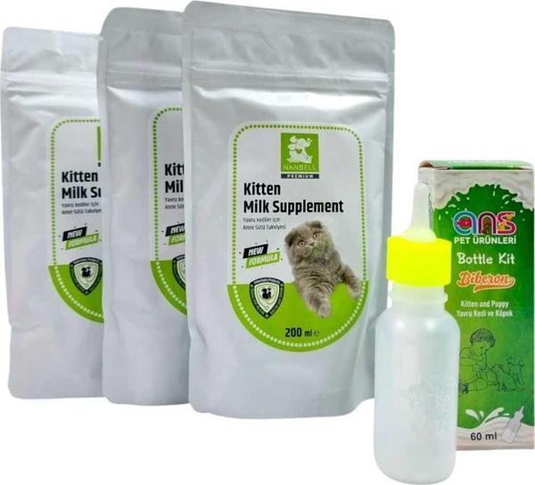 3 Adet Kedi Süt Tozu + 60 Ml Biberon - Image 1