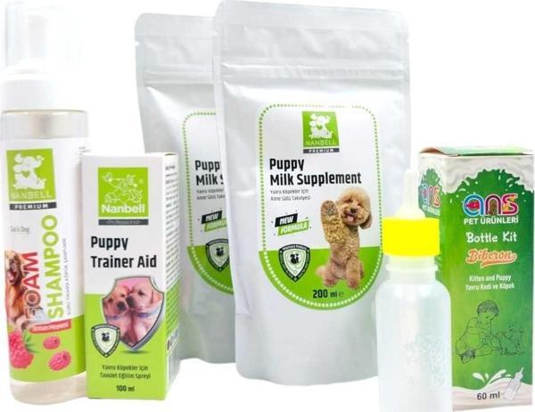Yavru Köpek Bakım Seti (Kuru Yıkama Şampuanı ,Tuvalet eğitim Damlası ,2 Adet Süt Tozu, 60 Ml Biberon - Image 1