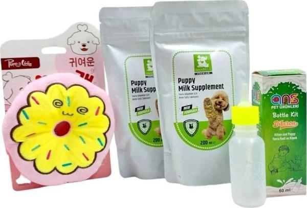 Yavru Köpek Seti(2 Adet Süt Tozu +60 Ml Biberon+Peluş Donut Şeklinde Köpek Oyuncağı) - Image 1
