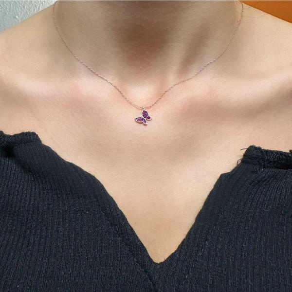 925 Ayar Gümüş Rose Kaplama Renkli Taşlı Minimalist Kelebek Kolye - Image 1