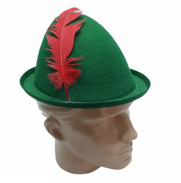 Peter Pan Şapkası Yeşil Renk Kırmızı Tüylü - Image 1