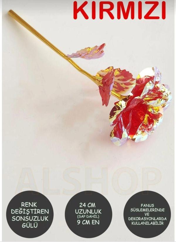1 adet kırmızı sonsuzluk Gülü rengarenk hologramli 24 cm - Image 1