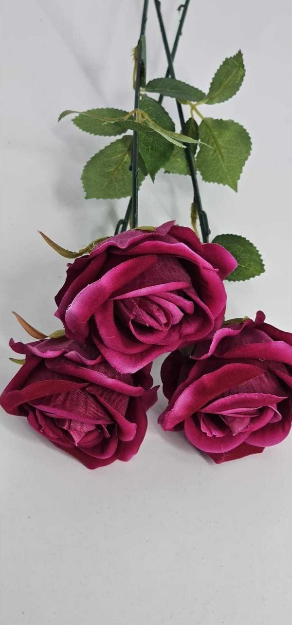 Yapay Kadife Gül 2 Adet koyu pembe 50 cm VazoDekor Gelin Çiçeği ev Süsü - Image 1