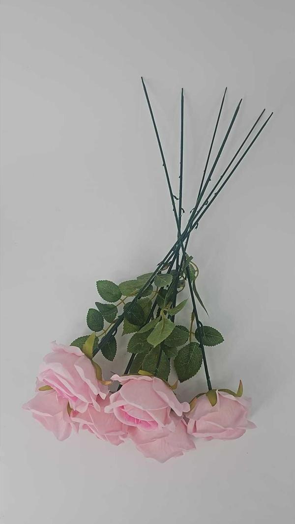 Yapay Kadife Gül 5 Adet Açık Pembe 50 cm VazoDekor Gelin Çiçeği ev Süsü - Image 1