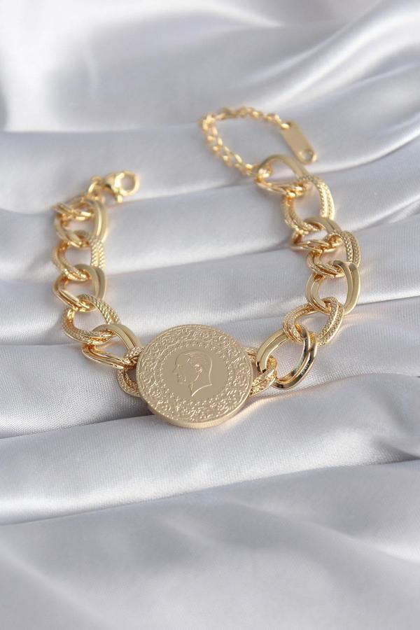 Celira Çelik Gold Renk Tam Altın Model Samanyolu Kadın Bileklik - Image 1