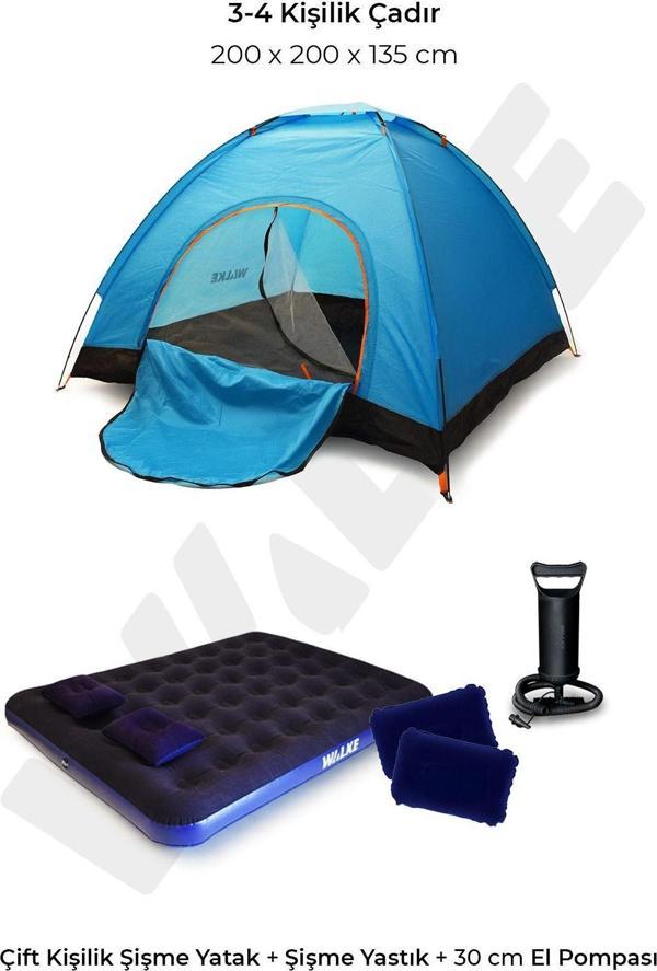 Walke 4 Kişilik Kamp Çadırı + Çift Kişilik Yatak + 2 Yastık + 1 Pompa - Image 1