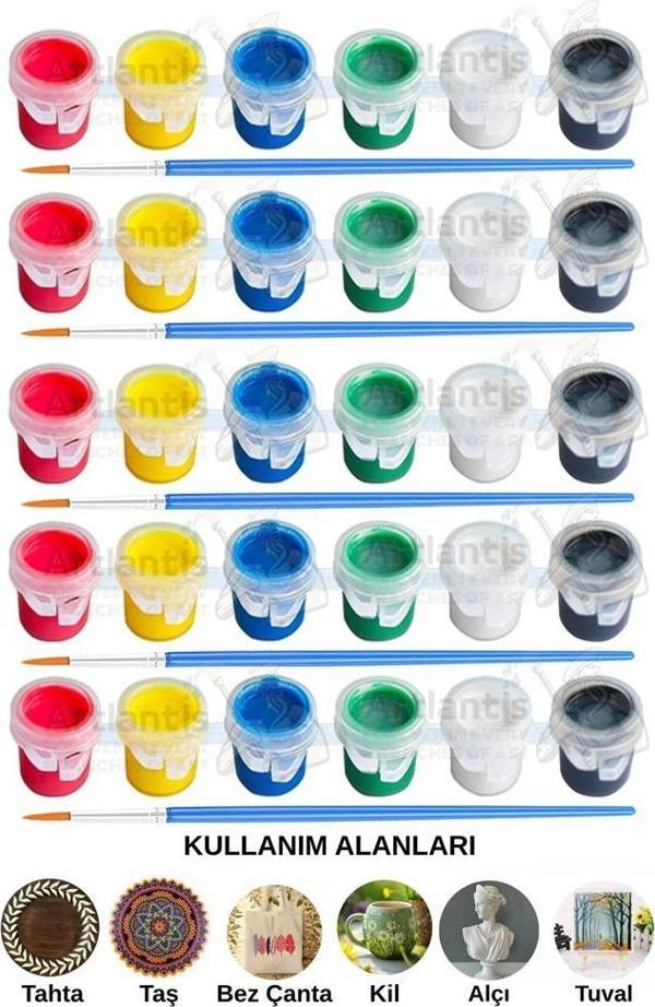 Akrilik Boya 3 ml 6 Renk Resim Fırçası 5 Paket Mini Küçük Akrilik Boya Taş Ahşap Seramik Tuval Alçı Tuval Etkinlik - Image 1