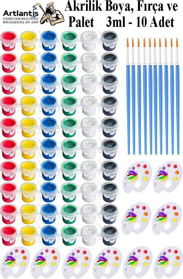 Akrilik Boya 3 ml 6 Renk Resim Fırçası ve Paleti 10 Paket Mini Küçük Akrilik Boya Taş Ahşap Seramik Tuval Alçı Tuval - Image 1