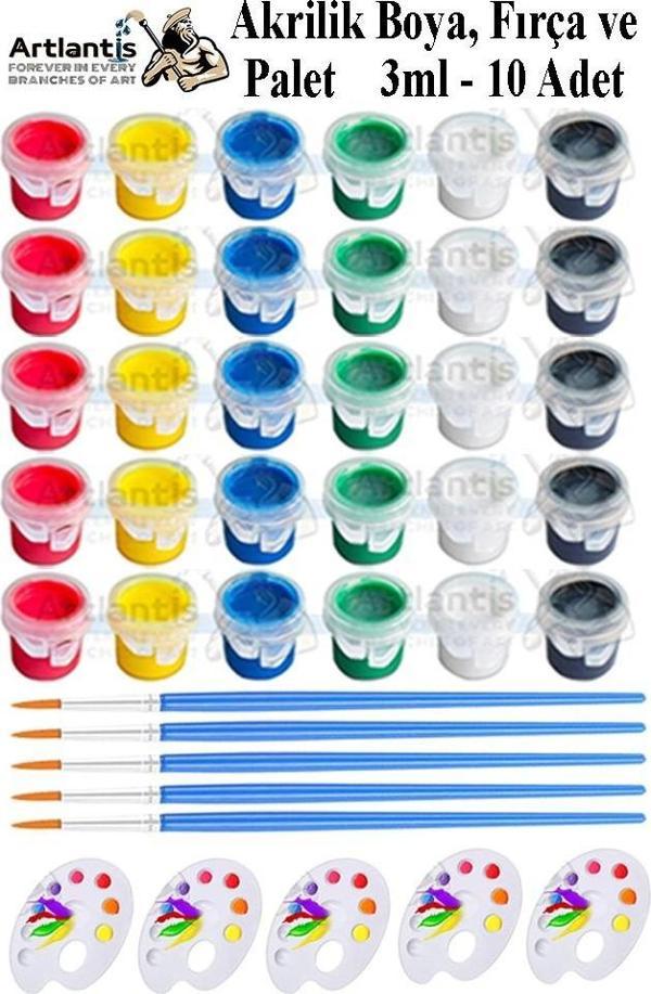 Akrilik Boya 3 ml 6 Renk Resim Fırçası ve Paleti 5 Paket Mini Küçük Akrilik Boya Taş Ahşap Seramik Tuval Alçı Tuval - Image 1