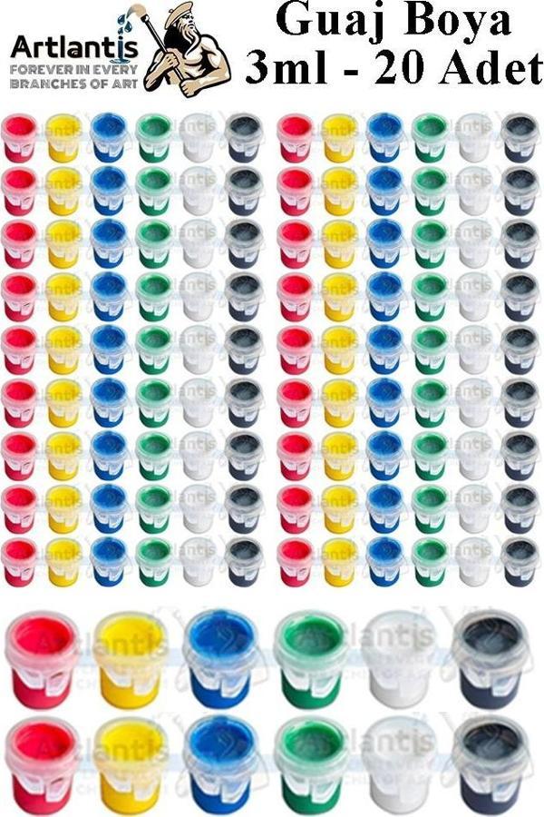 Guaj Boya 3 ml 6 Renk 20 Paket Mini Küçük Guaj Boya Etkinlik Boyama Boyası Su Bazlı Resim Okul Öncesi Kreş Ana Sınıfı - Image 1