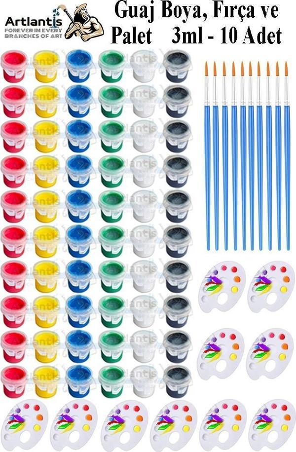 Guaj Boya 3 ml 6 Renk Resim Fırçası ve Paleti 10 Paket Mini Küçük Guaj Boya Etkinlik Boyama Boyası Su Bazlı Resim Okul - Image 1