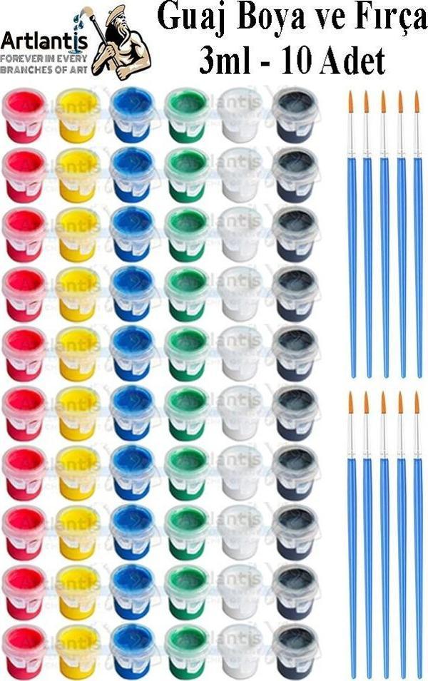 Guaj Boya 3 ml 6 Renk ve Resim Fırçası 10 Paket Mini Küçük Guaj Boya Etkinlik Boyama Boyası Su Bazlı Resim Okul Öncesi - Image 1