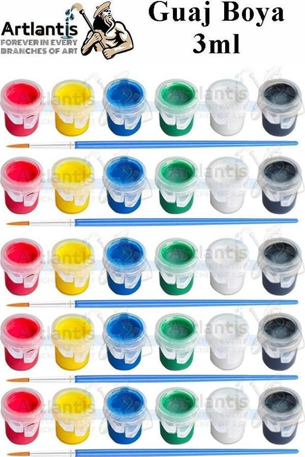 Guaj Boya 3 ml 6 Renk ve Resim Fırçası 5 Paket Mini Küçük Guaj Boya Etkinlik Boyama Boyası Su Bazlı Resim Okul Öncesi - Image 1
