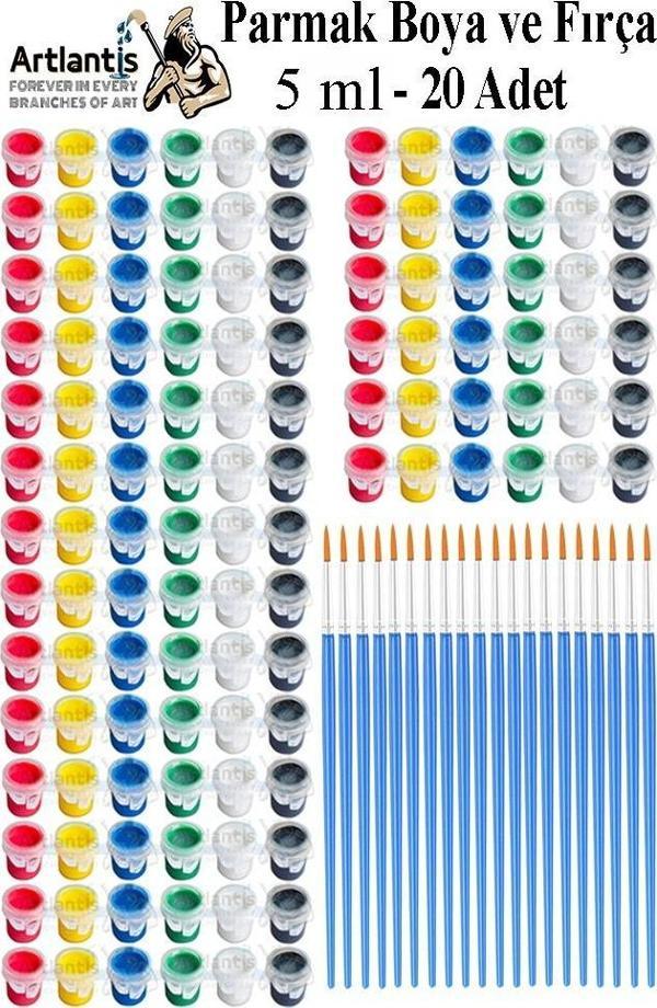 Parmak Boyası 5 ml 6 Renk ve Resim Fırçası 20 Paket Mini Küçük Parmak Boya Etkinlik Boyama Boyası Su Bazlı Resim Kreş - Image 1