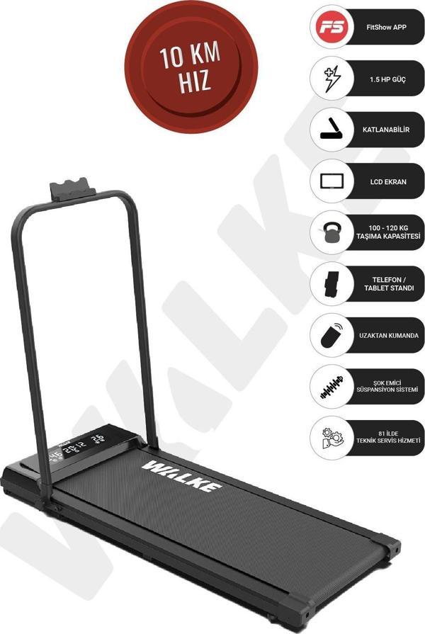 Walke W-Fit Bluetoothlu Uygulamalı Uzaktan Kumandalı Koşu Bandı 10 Km Hız ( Yenilenmiş Tasarım ) - Image 1