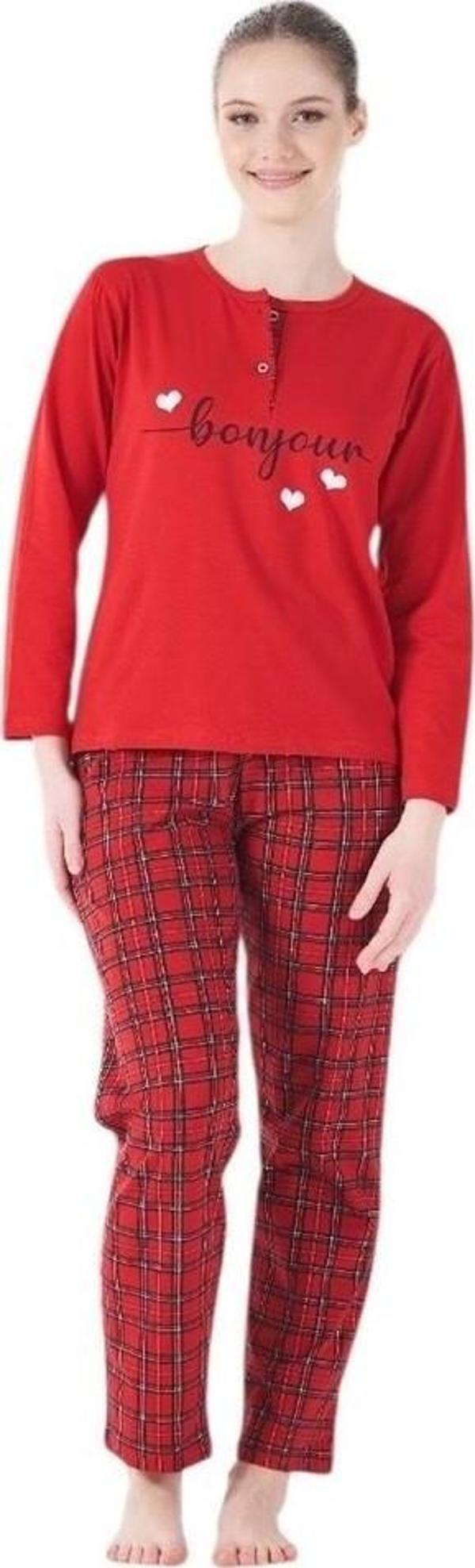 Estiva Ekose Desen Patlı Düğmeli Kareli Bayan Pijama Takım - Image 1