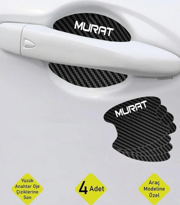 Oto Araç Kapı Kolu Koruyucu Boya Çizik Önleyici Karbon  Tofaş Murat Uyumlu Beyaz Murat Yazılı - Image 1