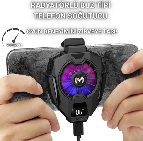 Polham 7500RPM Buz Tipi Radyatörlü Led Işıklı Telefon Soğutucu Fan, Sıcaklık Göstergeli Sessiz Soğutucu - Image 1
