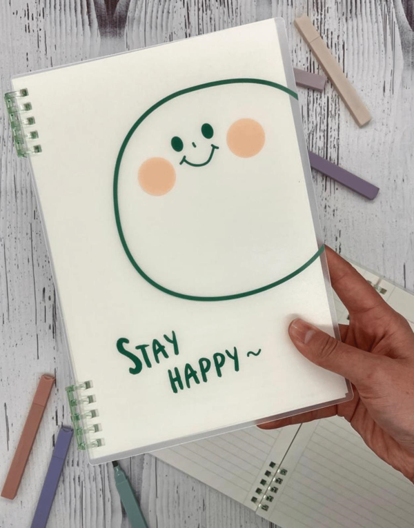 Sevimli Stay Happy Desenli Spiralli Binder B5 Defter / Scrapbook /Notebook/Bullet Journal - Image 1