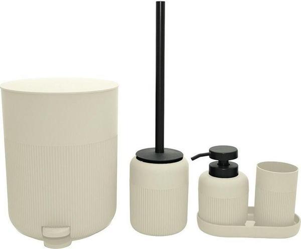 Akrilik Banyo Seti Pedallı Çöp Kovalı 4 Parça Krem - Image 1
