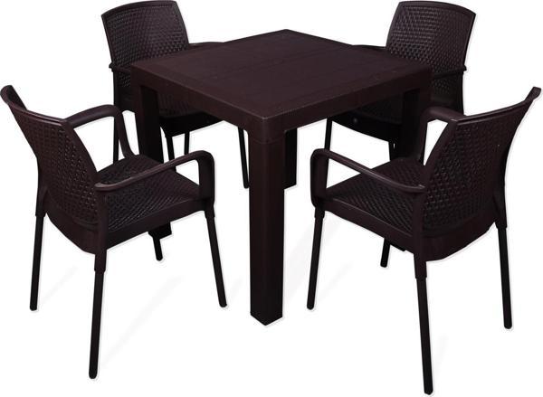 Mandella Elit Rattan 80x80 Defne Koltuk Masa Takımı Kahve - Image 1